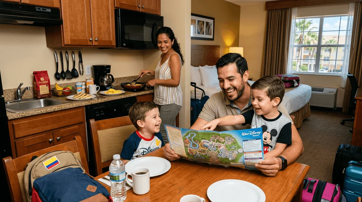 Familia ahorrando en Orlando - hotel y visita a Disney
