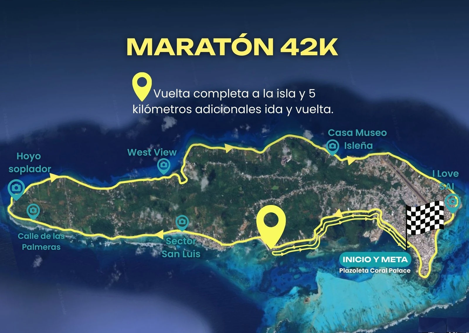 Recorrido maratón 42K 7 Colores San Andrés Colombia